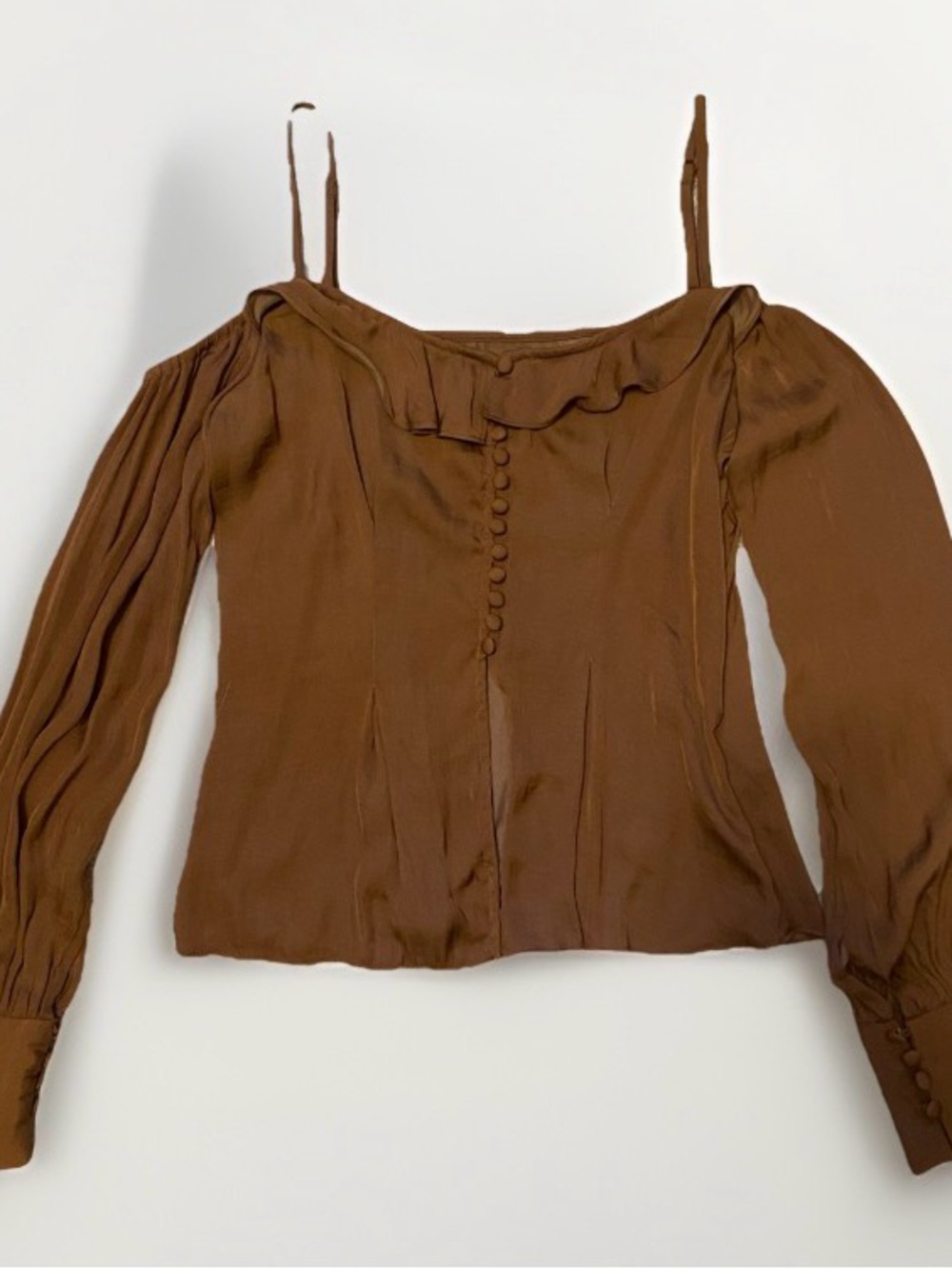 URBAN OUTFITTERS Brown Cold Shoulder Cropped Long Sleeve Blouse